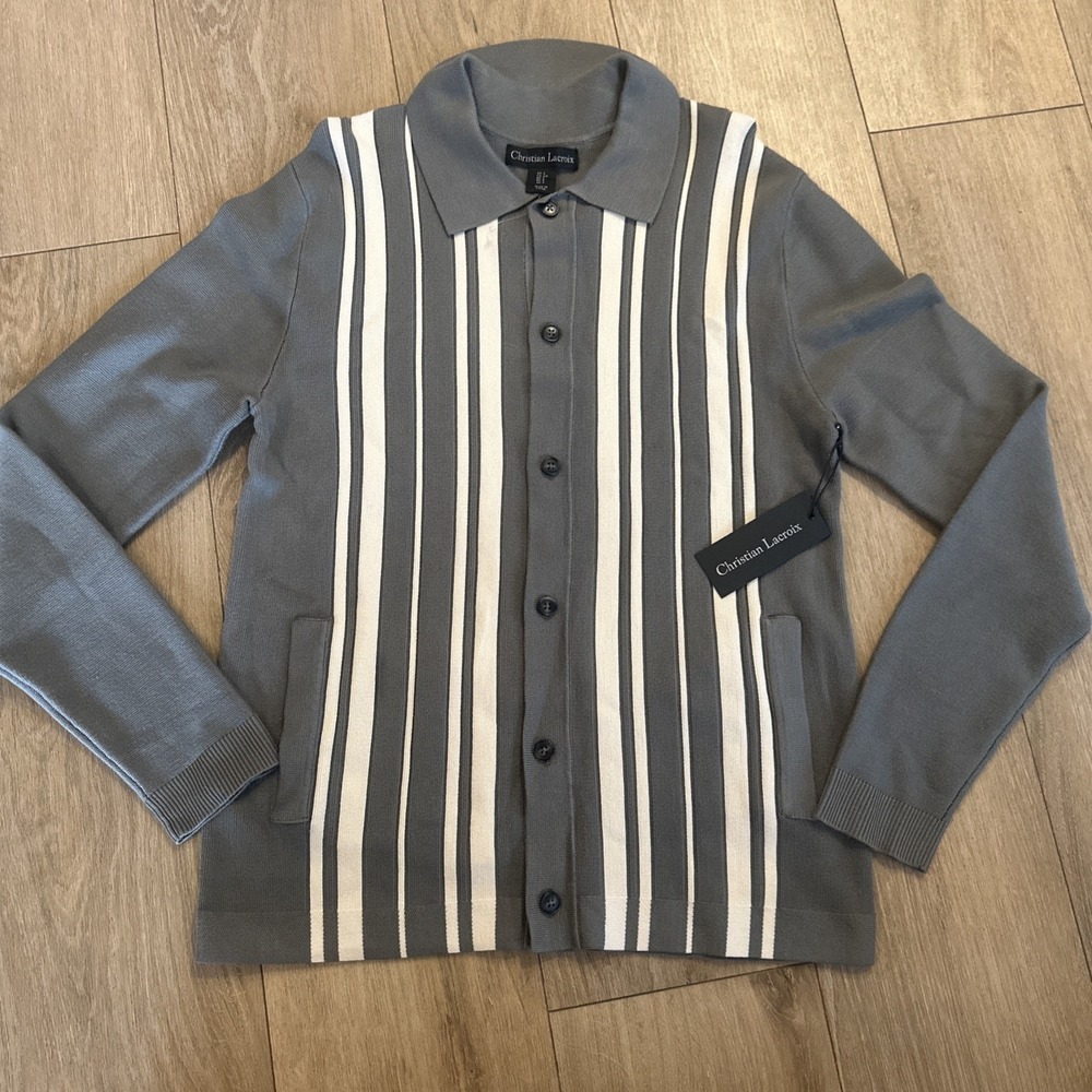 Christian Lacroix Button‎ Front Cardigan Sweater Stripes Rayon Blend Men's Small